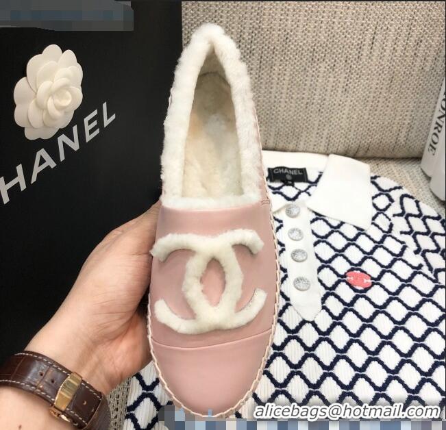 Buy Discount Chanel Lambskin Wool CC Flat Espadrilles C0922 Pink 2020