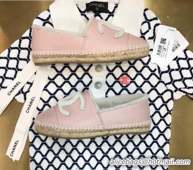 Buy Discount Chanel Lambskin Wool CC Flat Espadrilles C0922 Pink 2020