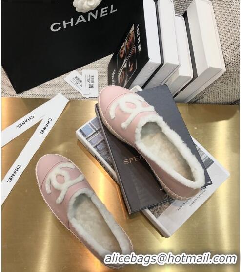 Buy Discount Chanel Lambskin Wool CC Flat Espadrilles C0922 Pink 2020