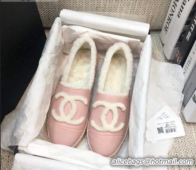 Buy Discount Chanel Lambskin Wool CC Flat Espadrilles C0922 Pink 2020