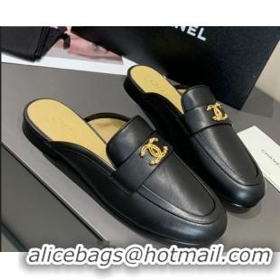 Spot Bulk Chanel Lambskin Crystal CC Flat Loafers Mules C1035 Black 2020