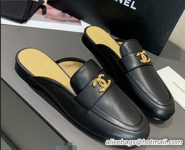 Spot Bulk Chanel Lambskin Crystal CC Flat Loafers Mules C1035 Black 2020