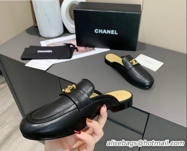 Spot Bulk Chanel Lambskin Crystal CC Flat Loafers Mules C1035 Black 2020