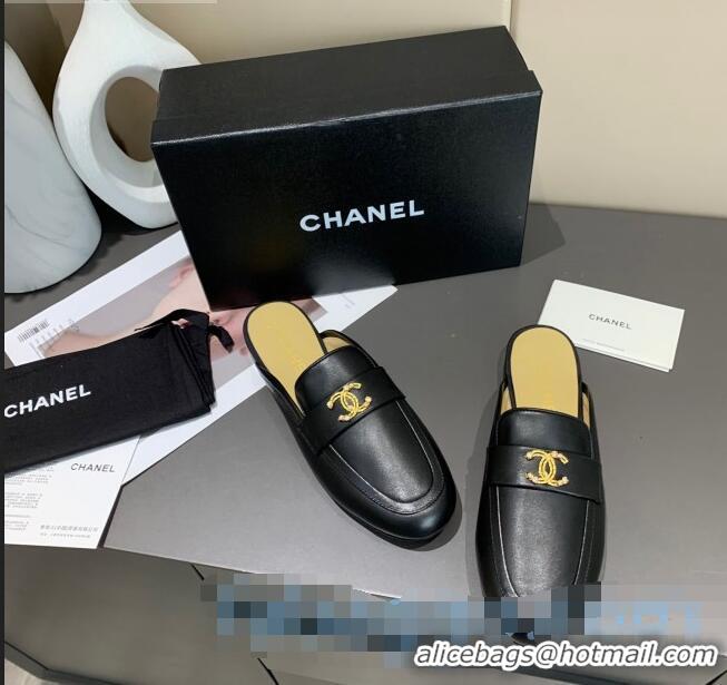 Spot Bulk Chanel Lambskin Crystal CC Flat Loafers Mules C1035 Black 2020