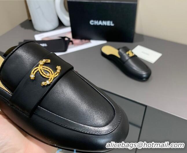 Spot Bulk Chanel Lambskin Crystal CC Flat Loafers Mules C1035 Black 2020