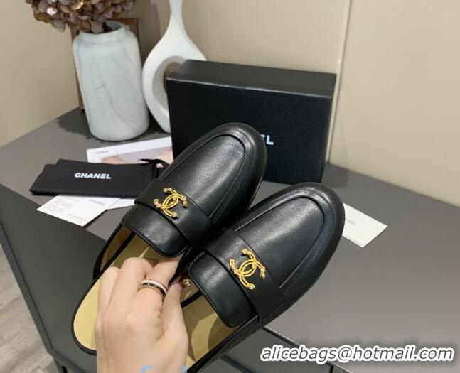 Spot Bulk Chanel Lambskin Crystal CC Flat Loafers Mules C1035 Black 2020