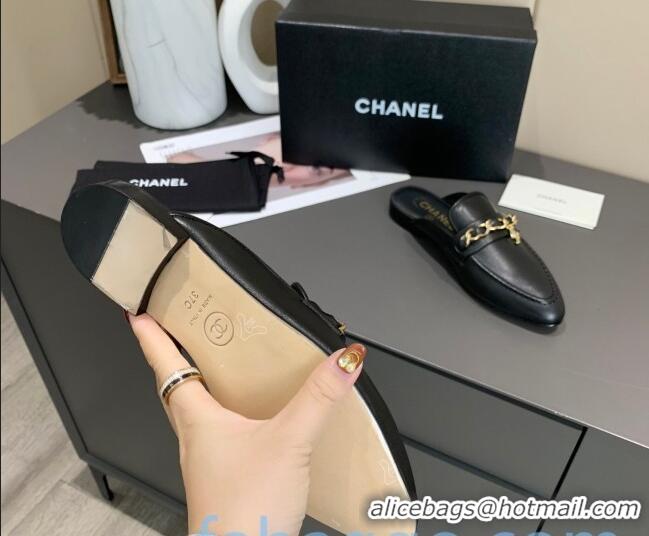 New Cheap Chanel Calfskin Chain Charm Loafers Mules C1039 Black 2020