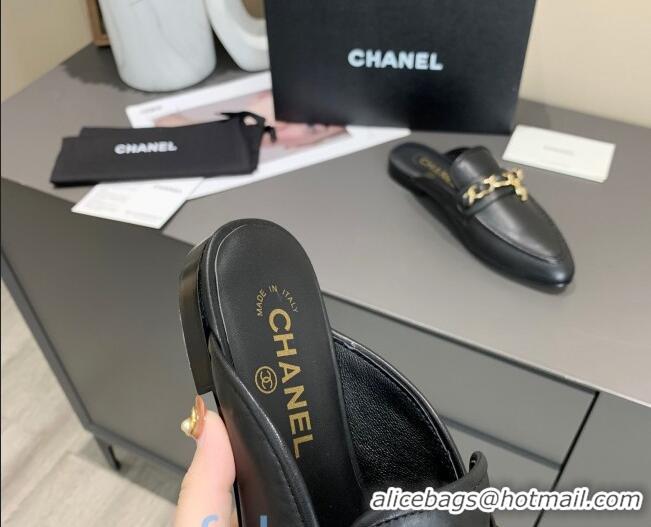 New Cheap Chanel Calfskin Chain Charm Loafers Mules C1039 Black 2020