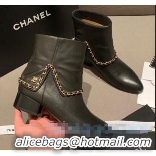 Luxury Classic Chanel Leather Foldover Chain Short Boots G34929 Black 2020