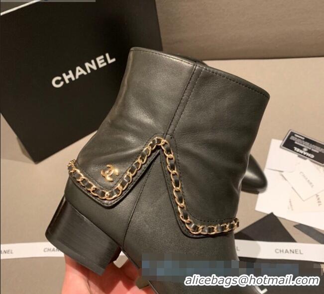 Luxury Classic Chanel Leather Foldover Chain Short Boots G34929 Black 2020