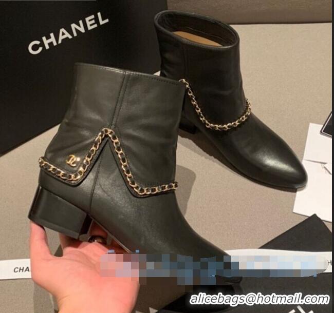 Luxury Classic Chanel Leather Foldover Chain Short Boots G34929 Black 2020