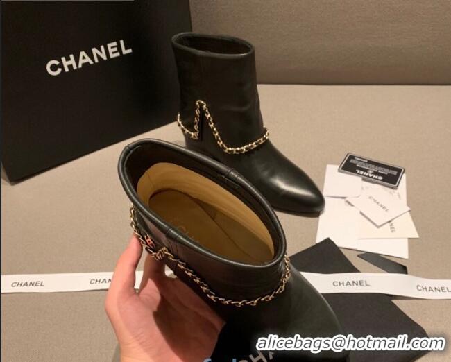 Luxury Classic Chanel Leather Foldover Chain Short Boots G34929 Black 2020