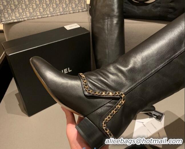 High Quality Chanel Leather Foldover Chain High Boots G34929 Black 2020