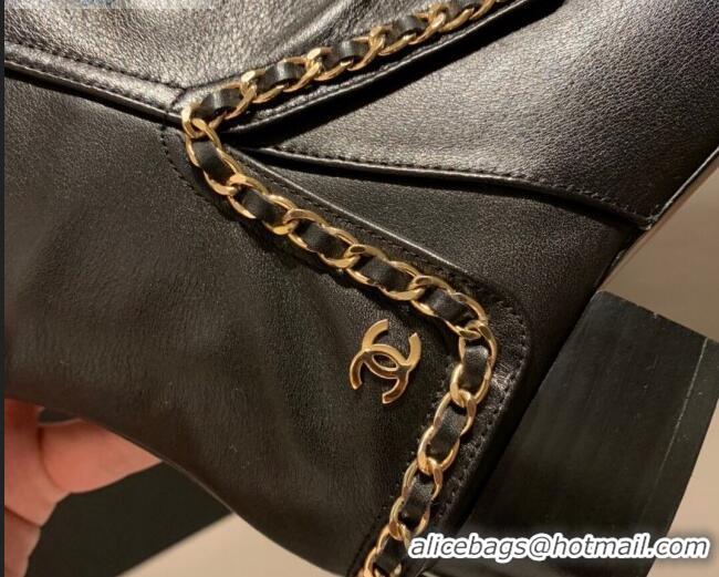 High Quality Chanel Leather Foldover Chain High Boots G34929 Black 2020