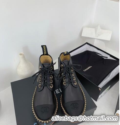 Cheapest Chanel Lambskin Chain Lace-up Short Boots G91126 Black 2020