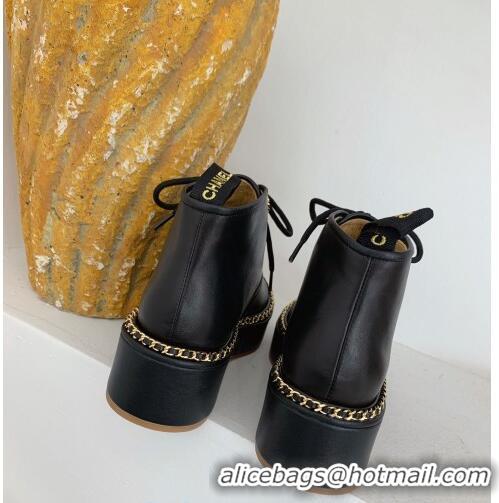 Cheapest Chanel Lambskin Chain Lace-up Short Boots G91126 Black 2020