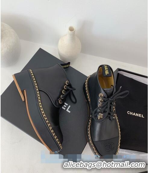 Cheapest Chanel Lambskin Chain Lace-up Short Boots G91126 Black 2020