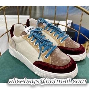 Low Price Chanel Velvet Sneakers G36295 White/Burgundy/Gray 2020