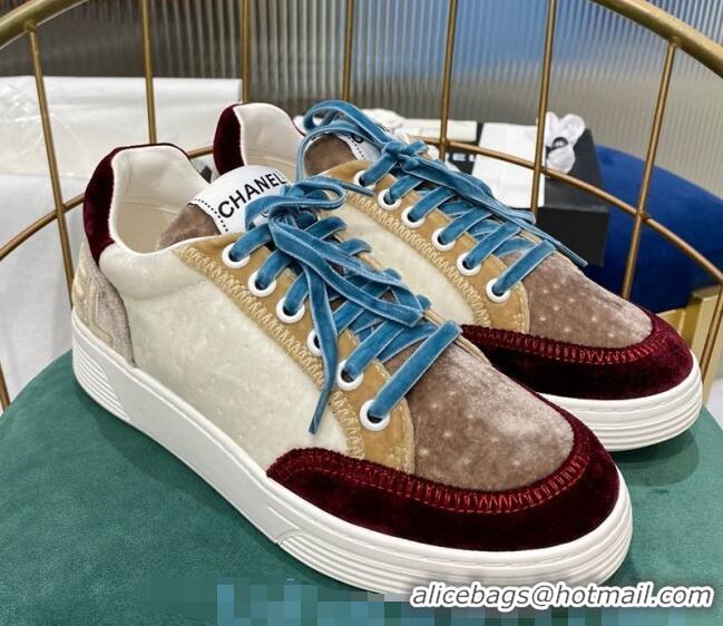 Low Price Chanel Velvet Sneakers G36295 White/Burgundy/Gray 2020