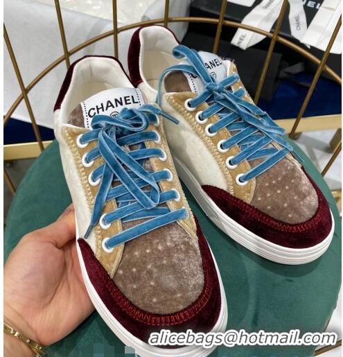 Low Price Chanel Velvet Sneakers G36295 White/Burgundy/Gray 2020