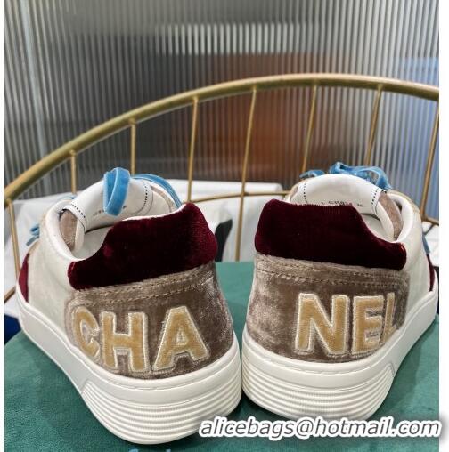 Low Price Chanel Velvet Sneakers G36295 White/Burgundy/Gray 2020