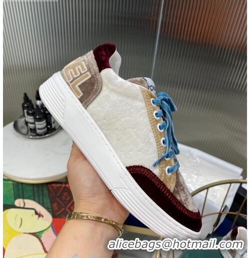 Low Price Chanel Velvet Sneakers G36295 White/Burgundy/Gray 2020