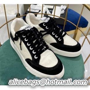 Discount Chanel Velvet Sneakers G36295 White/Black 2020