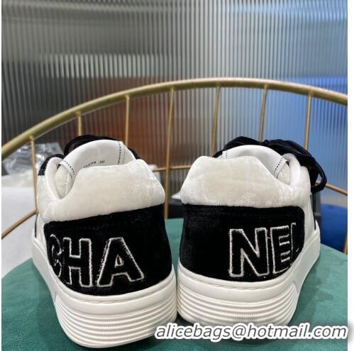 Discount Chanel Velvet Sneakers G36295 White/Black 2020