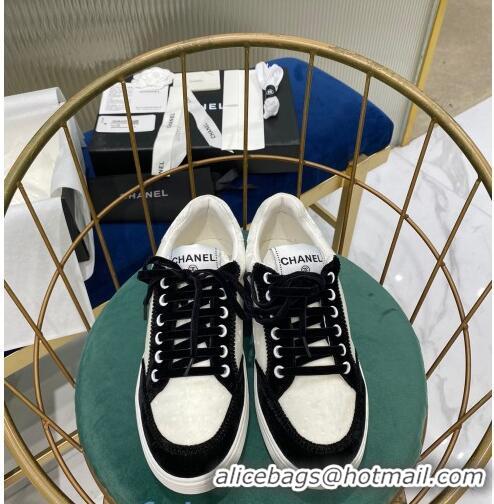 Discount Chanel Velvet Sneakers G36295 White/Black 2020