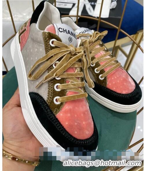 Inexpensive Chanel Velvet Sneakers G36295 Gray/Pink/Khaki 2020