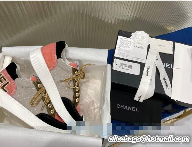 Inexpensive Chanel Velvet Sneakers G36295 Gray/Pink/Khaki 2020