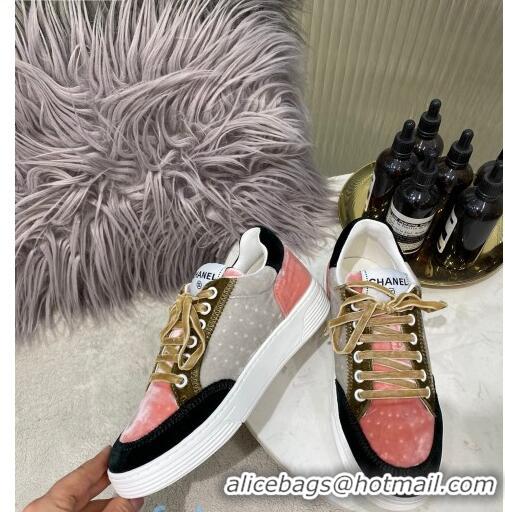 Inexpensive Chanel Velvet Sneakers G36295 Gray/Pink/Khaki 2020