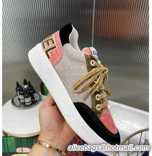 Inexpensive Chanel Velvet Sneakers G36295 Gray/Pink/Khaki 2020