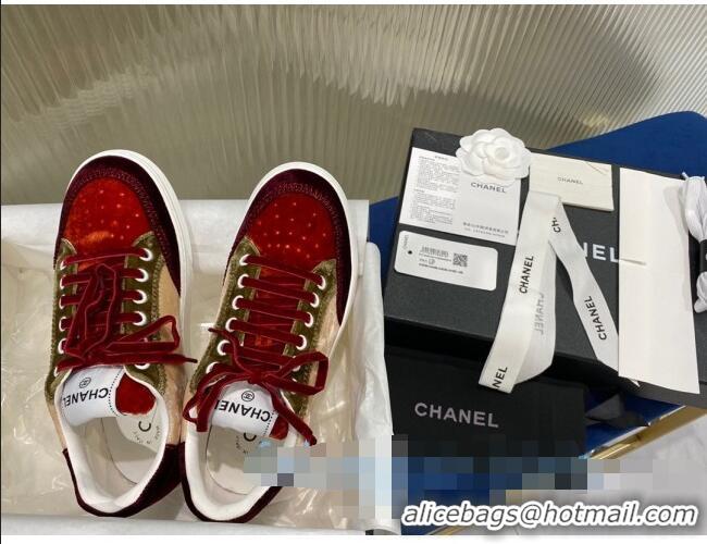 New Design Chanel Velvet Sneakers G36295 Burgundy/Beige 2020