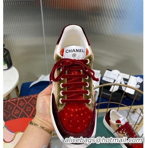 New Design Chanel Velvet Sneakers G36295 Burgundy/Beige 2020