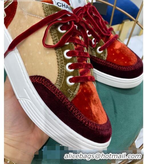 New Design Chanel Velvet Sneakers G36295 Burgundy/Beige 2020