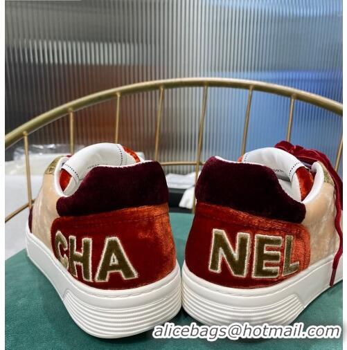 New Design Chanel Velvet Sneakers G36295 Burgundy/Beige 2020