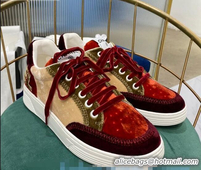 New Design Chanel Velvet Sneakers G36295 Burgundy/Beige 2020