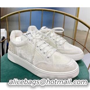 Free Shipping Discount Chanel Velvet Sneakers G36295 All White 2020