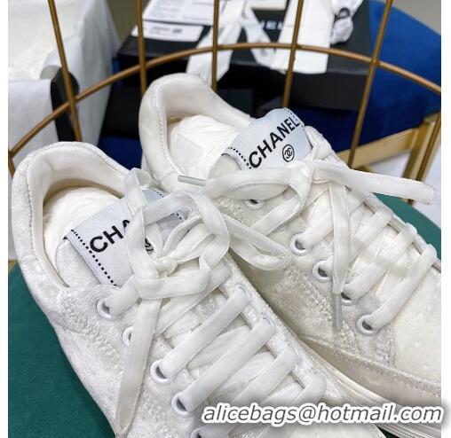 Free Shipping Discount Chanel Velvet Sneakers G36295 All White 2020