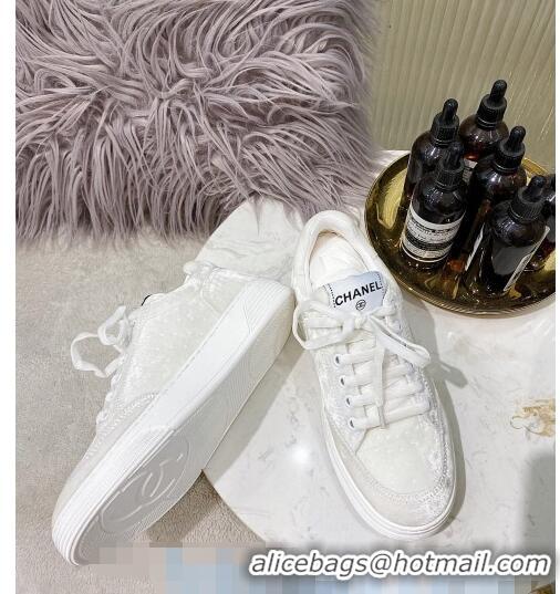 Free Shipping Discount Chanel Velvet Sneakers G36295 All White 2020