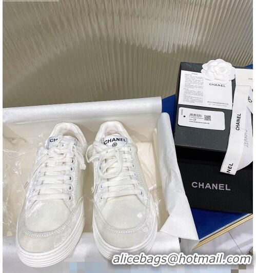 Free Shipping Discount Chanel Velvet Sneakers G36295 All White 2020