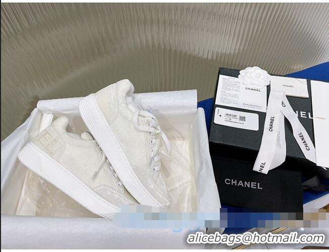 Free Shipping Discount Chanel Velvet Sneakers G36295 All White 2020