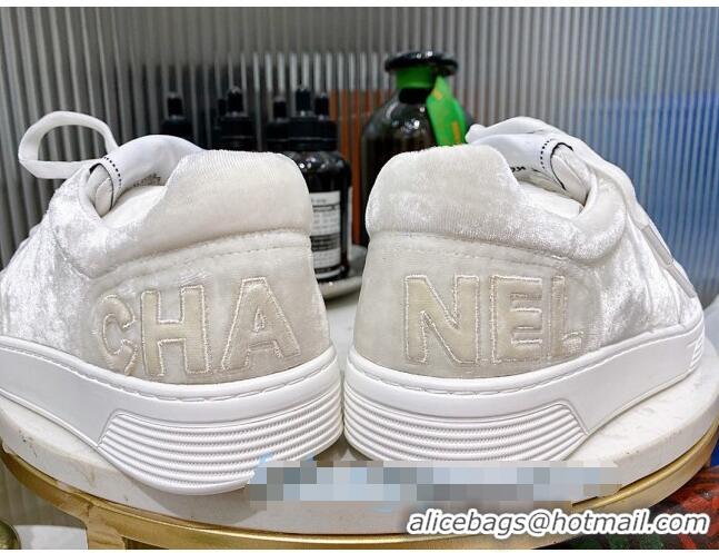 Free Shipping Discount Chanel Velvet Sneakers G36295 All White 2020