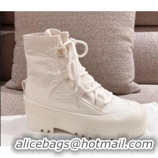 Top Quality Chanel Fabric and Patent Leather Lace-up Short Boots C1150 All White 2020