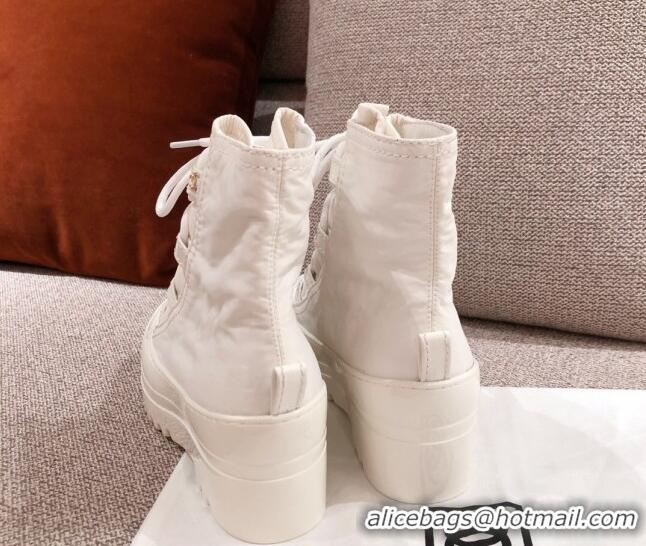 Top Quality Chanel Fabric and Patent Leather Lace-up Short Boots C1150 All White 2020