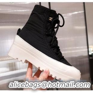 New Stylish Chanel Fabric and Patent Leather Lace-up Short Boots C1150 Black/White 2020