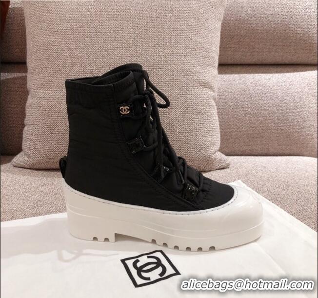 New Stylish Chanel Fabric and Patent Leather Lace-up Short Boots C1150 Black/White 2020