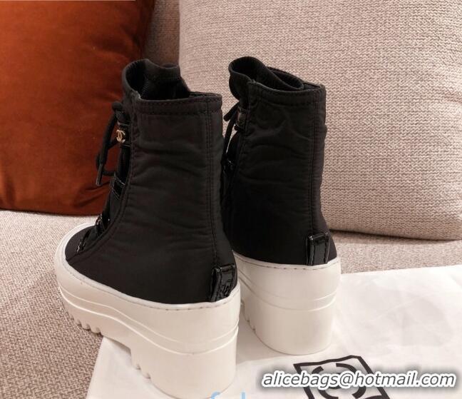 New Stylish Chanel Fabric and Patent Leather Lace-up Short Boots C1150 Black/White 2020