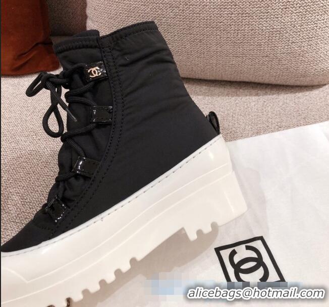 New Stylish Chanel Fabric and Patent Leather Lace-up Short Boots C1150 Black/White 2020